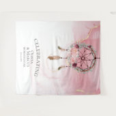 ボヘミアンピンクスカーレットウォーターカラードリームキャッチャー タペストリー (正面(横))