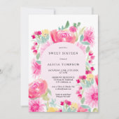 ボヘミアンピンクフローラアーチシックスウィート16 招待状 (正面)