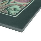 ボヘミアンピンクフローラハートオンティール（緑がかった色）ガラス カッティングボード (角)