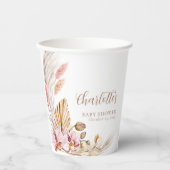 ボヘミアンピンクフローラパンパスグラス |赤ちゃんシャワー 紙コップ (正面)