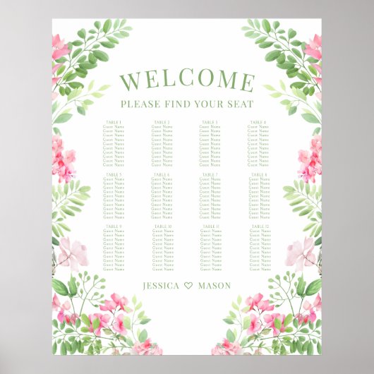 ボヘミアンピンクフローラ結婚リースの座席表 ポスター (正面)