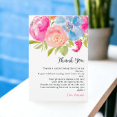 ボヘミアンピンクブルーの花の水彩画 ブライダルシャワー サンキューカード