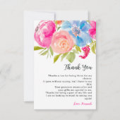ボヘミアンピンクブルーの花の水彩画 ブライダルシャワー サンキューカード (正面)