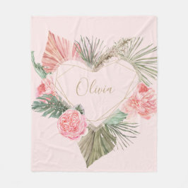 ボヘミアンピンクモノグラムカスタム フリースブランケット