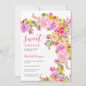 ボヘミアンピンクローズワイルドフラワーズ春スウィート16 招待状 (正面)