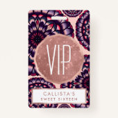 ボヘミアンピンク紫ア絵を描クリル花 バッジ (正面)