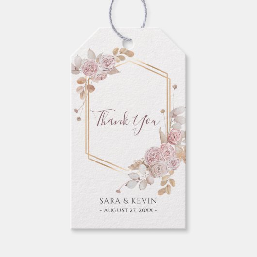 ボヘミアンピンク結婚フローラズサンキューメッセージカード ギフトタグ (正面)