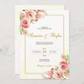 ボヘミアンピンク結婚フローラ 招待状 (正面/裏面)