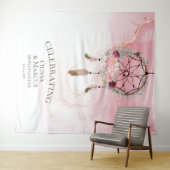 ボヘミアンピンク緋色の水色ドリームキャッチャー タペストリー (インサイチュ(横))