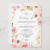 ボヘミアンピンク&ベージュフローラパンパスグラス結婚ズ 招待状 (正面)