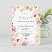 ボヘミアンピンク&ベージュフローラパンパスグラス結婚ズ 招待状 (スタンド正面)