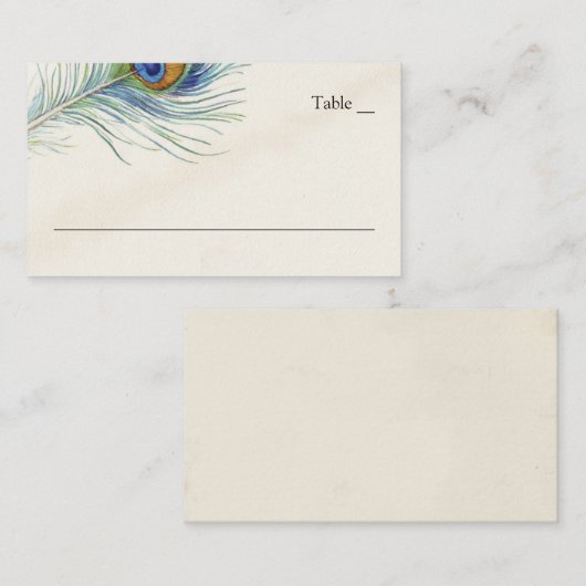 ボヘミアンピーコックフェザーヴィンテージ結婚ティール（緑がかった色） プレイスカード (正面/裏面)