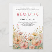 ボヘミアンピーチワイルドフラワー結婚ズ 招待状 (正面)