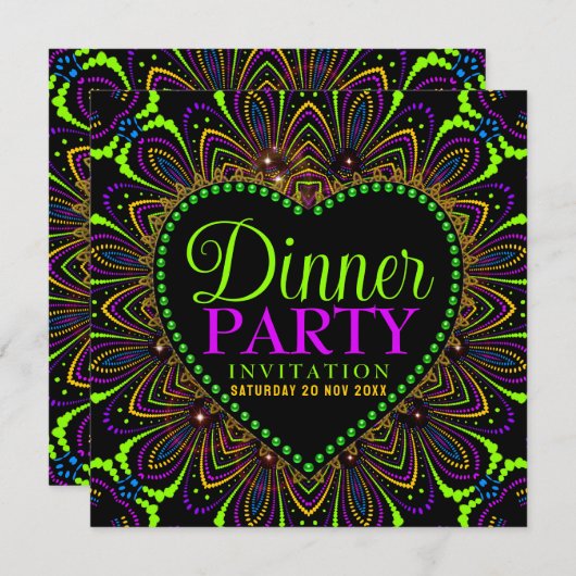 ボヘミアンフィエスタのディナーパーティー招待状 招待状 (正面/裏面)