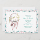 ボヘミアンフェアリー ドリームキャッチャー ティール バースデーパーティー 招待状 (正面)