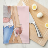 ボヘミアンフェイクグリッターガールタンヘアピンク キッチンタオル (四つ折り)