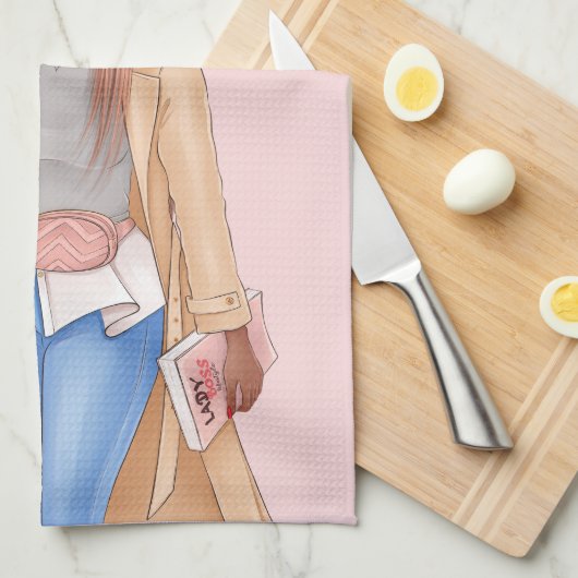 ボヘミアンフェイクグリッターガールタンヘアピンク キッチンタオル (四つ折り)