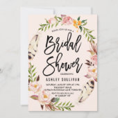 ボヘミアンフェザーとフローラリースブライダルシャワー 招待状 (正面)