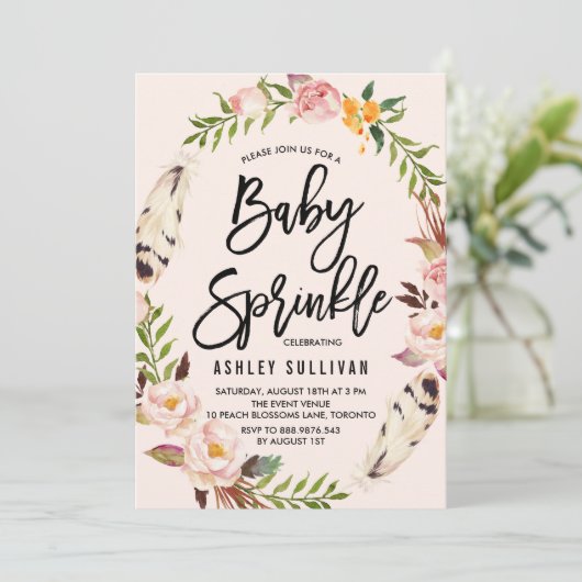 ボヘミアンフェザーとフローラリースベビー散布 招待状 (スタンド正面)