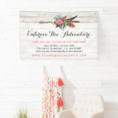 ボヘミアンフェザーアロー&バラ素朴オンホワイトウッド 横断幕 (インサイチュ)