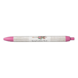 ボヘミアンフェザーアロー&バラ素朴オンホワイトウッド 黒ボールペン