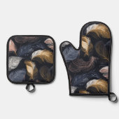 ボヘミアンフェザーデザインエレガントダークトーン 鍋つかみ&鍋敷きセット (正面)