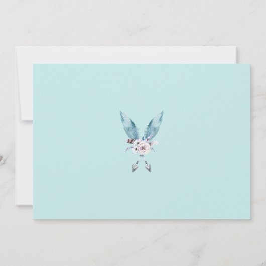 ボヘミアンフェザードリームキャッチャーティール(緑がかった色)ブライダルシャワー 招待状 (裏面)