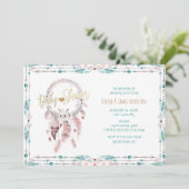 ボヘミアンフェザードリームキャッチャーティール(緑がかった色)ベビーシャワー 招待状 (スタンド正面)