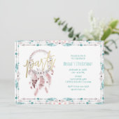 ボヘミアンフェザードリームキャッチャーティール（緑がかった色）誕生日パーティー 招待状 (スタンド正面)