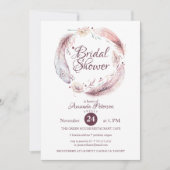 ボヘミアンフェザーフラワーズリースブライダルシャワー 招待状 (正面)