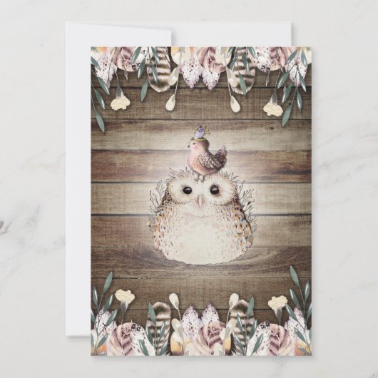 ボヘミアンフェザーフレンズフクロウ&バードベビー1st One 招待状 (裏面)