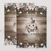 ボヘミアンフェザーフレンズ オウル＆バード ベイビー ファースト ワン 招待状 (正面/裏面)