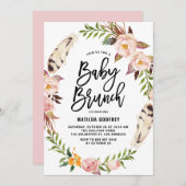 ボヘミアンフェザーフローラリースベビーシャワーブランチ 招待状 (正面/裏面)