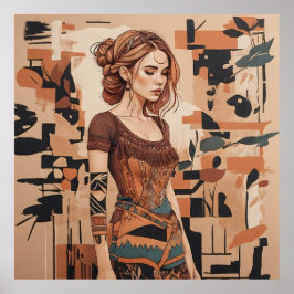 ボヘミアンフェミニンイラストレーション ポスター