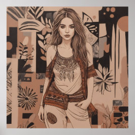 ボヘミアンフェミニンイラストレーション ポスター