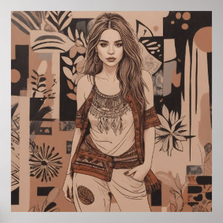 ボヘミアンフェミニンイラストレーション ポスター