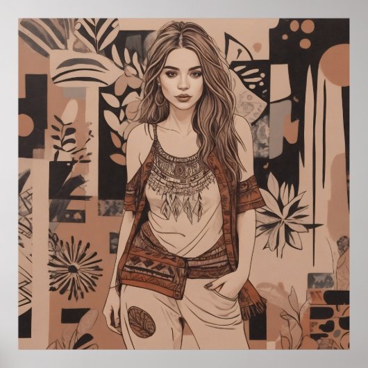 ボヘミアンフェミニンイラストレーション ポスター (正面)
