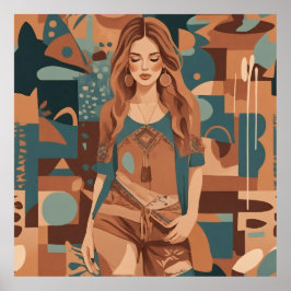 ボヘミアンフェミニンイラストレーション ポスター
