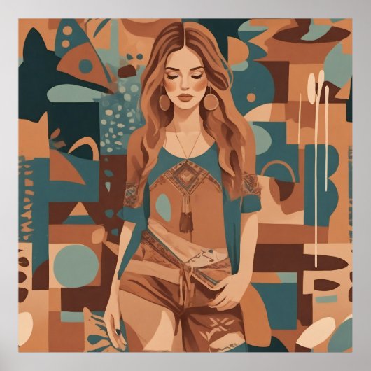 ボヘミアンフェミニンイラストレーション ポスター (正面)