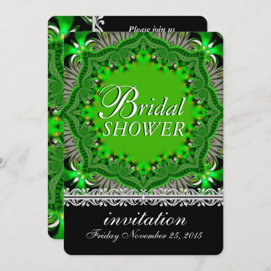 ボヘミアンフォレストガーデングリーンブライダルシャワーパーティー 招待状 (正面/裏面)