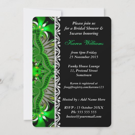 ボヘミアンフォレストガーデングリーンブライダルシャワーパーティー 招待状 (裏面)