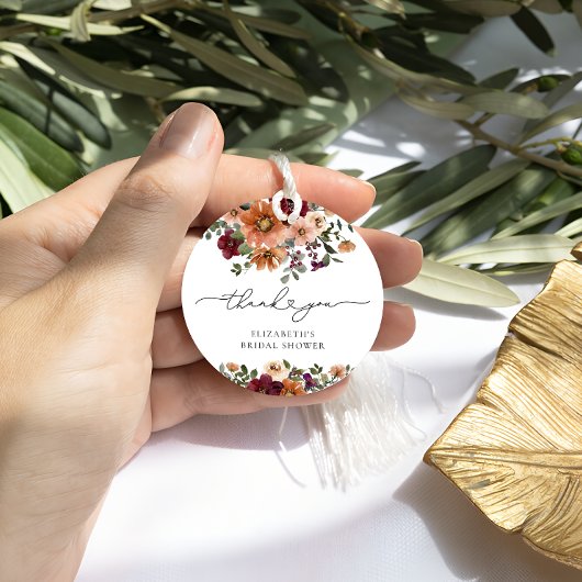ボヘミアンフォールフラワーブライダルシャワーのお礼 フェイバータグ