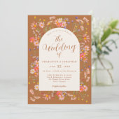 ボヘミアンフォールワイルドフラワーバーンオレンジウェディング 招待状 (スタンド正面)