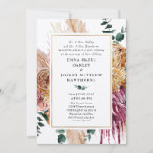 ボヘミアンフォール バーガンディ フラワー ウェディング 招待状 (正面)