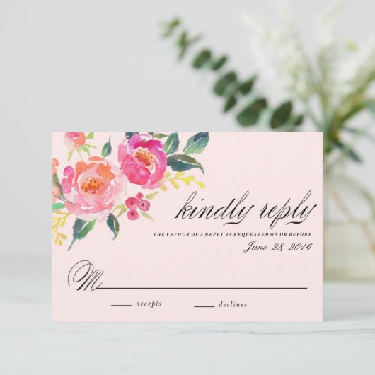 ボヘミアンフラワーのウェディング返信カード 出欠カード (スタンド正面)