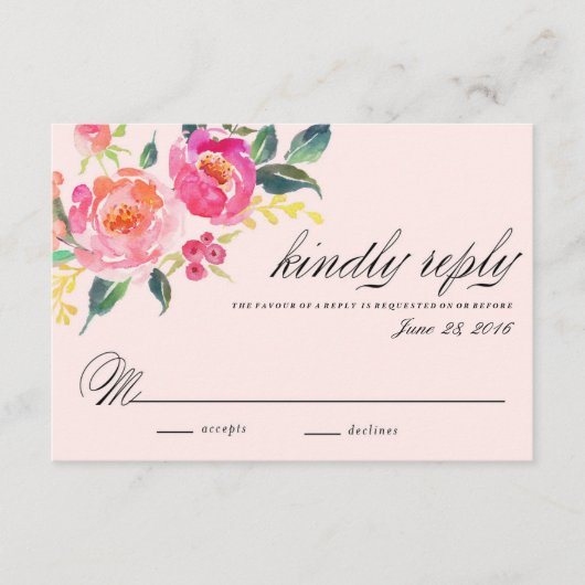 ボヘミアンフラワーのウェディング返信カード 出欠カード (正面)