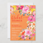 ボヘミアンフラワーのオレンジ色のウェディングシャワーのお知らせ 招待状 (正面)