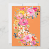 ボヘミアンフラワーのオレンジ色のウェディングシャワーのお知らせ 招待状 (裏面)