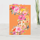 ボヘミアンフラワーのオレンジ色のウェディングシャワーの水彩画 サンキューカード (裏面)