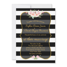 ボヘミアンフラワーのゴールド ブラック ホワイト ストライプ ウェディング